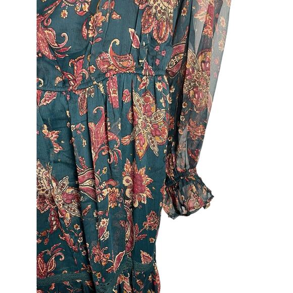 Band Of The Free Run The World Pine Paisley Empire Waist Midi Dress Size Large - Picture 11 of 16